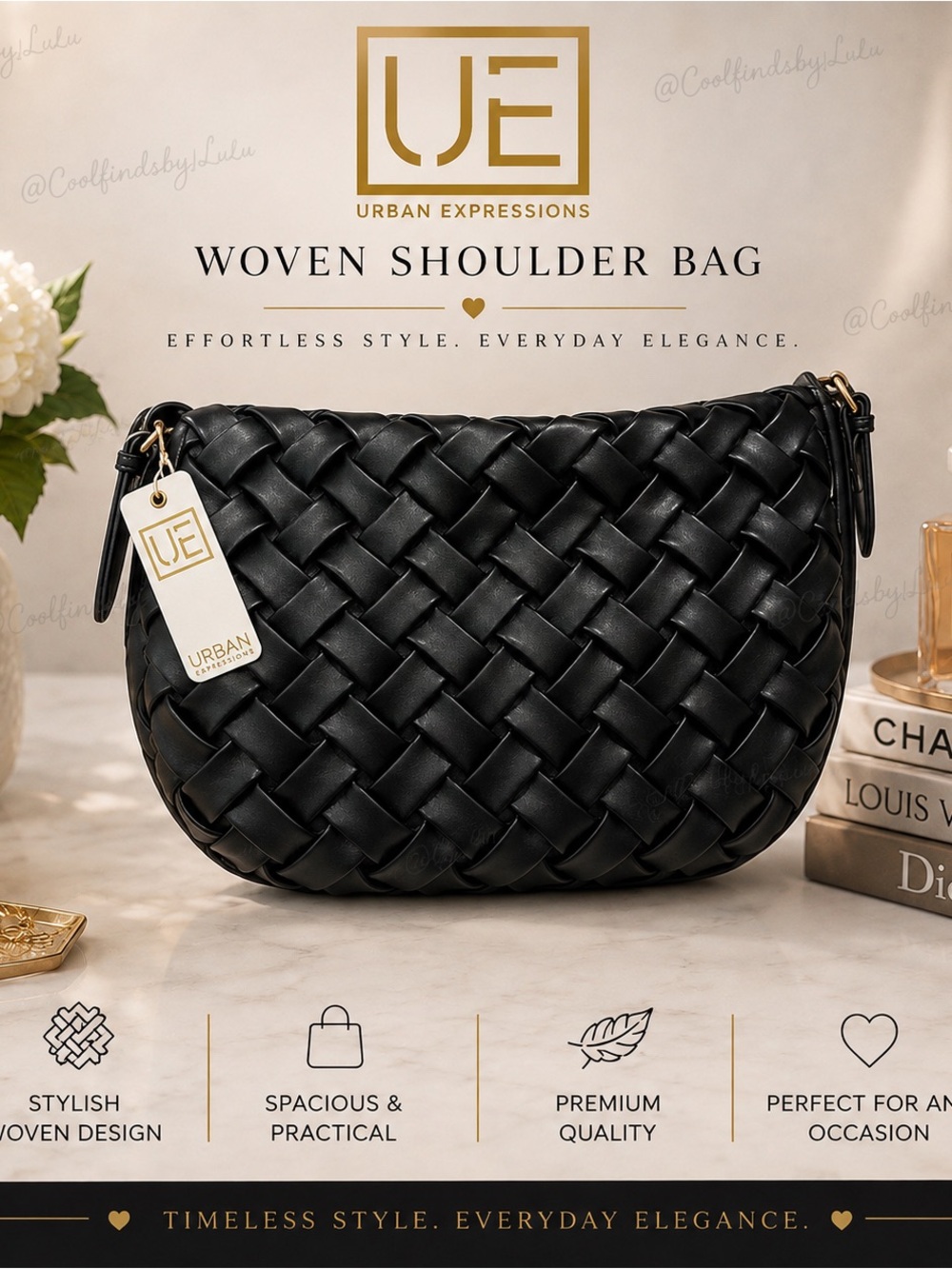 Urban Expressions Woven Shoulder Bag - Black